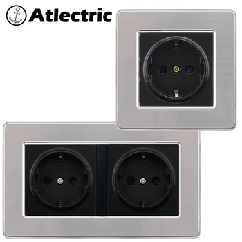 

Atlectric EU/DE/RU Standard Plug Socket Power Grounding Socket Stainless Steel Panel Double Plug Electrical Outlet 146mm*86mm