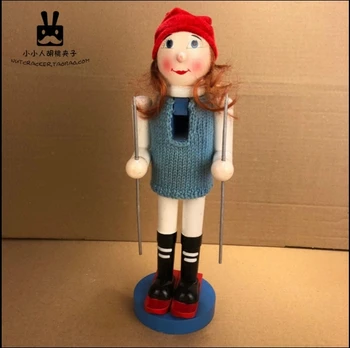 

New 35Cm High Christmas Nutcracker Skiing Girl Vintage German Wooden Table Walnut Toy Zakka Dolls