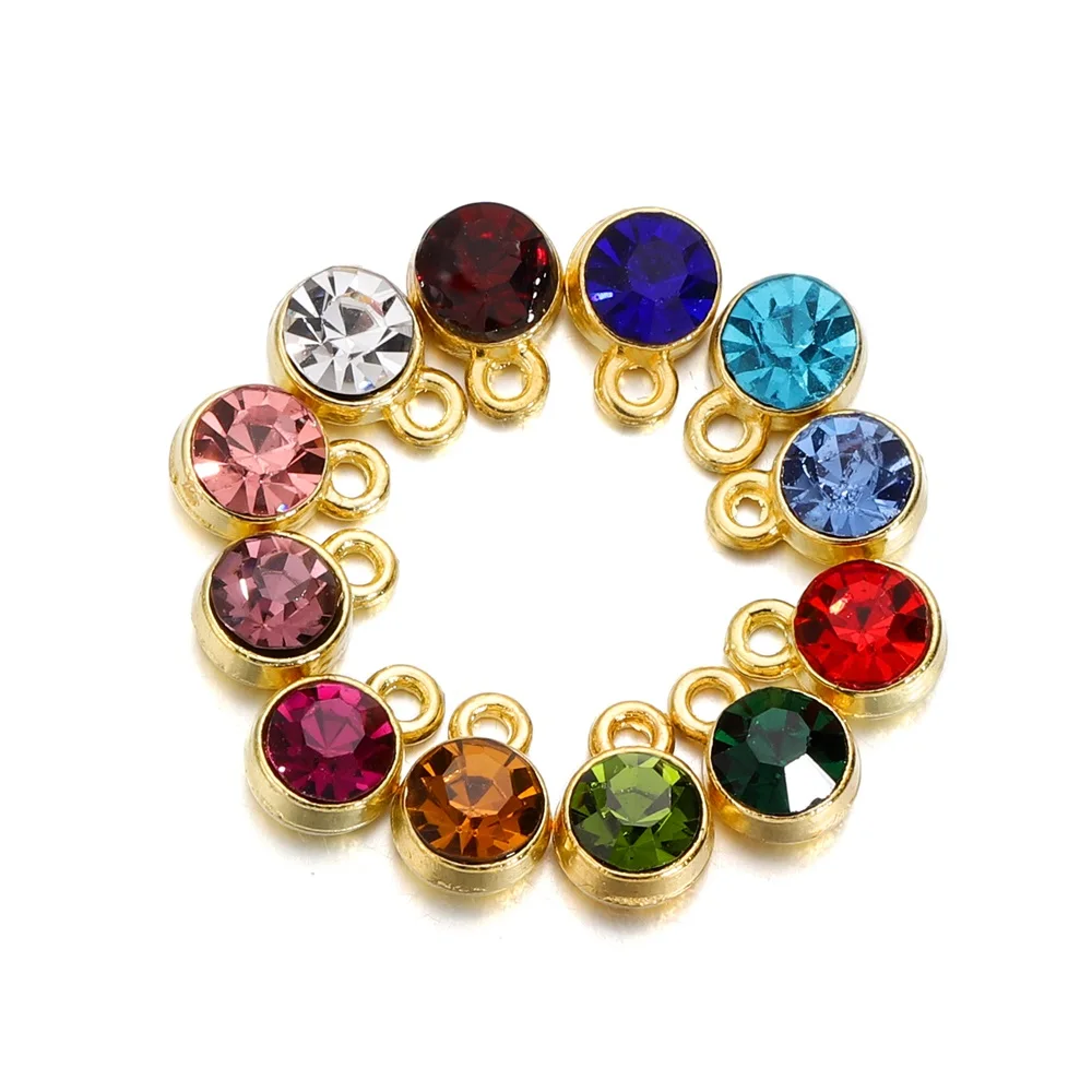 Rhinestone Heart Charms Heart Birthstone Charms Golden Alloy