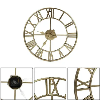 

3D Circular Retro Roman Wrought Hollow Iron Vintage Large Mute Decorative Wall Clock Home Living Room Decoration часы настенные