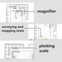 Многофункциональная линейка для рисования, профессиональная карта, шкала, кемпинг, навигация, компас, угловая линейка с лупой, A6HC