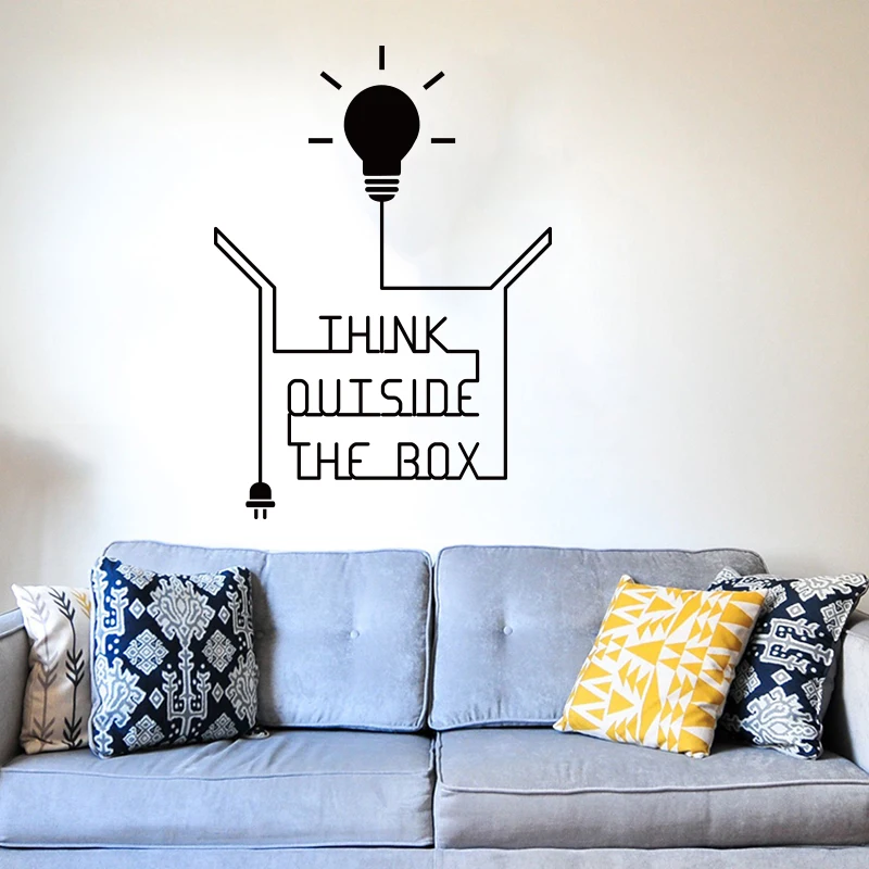 Large Think outside the box concept   light bulb Wall Sticker Office Classroom Think outside the box Inspirational Quote Decal (2)