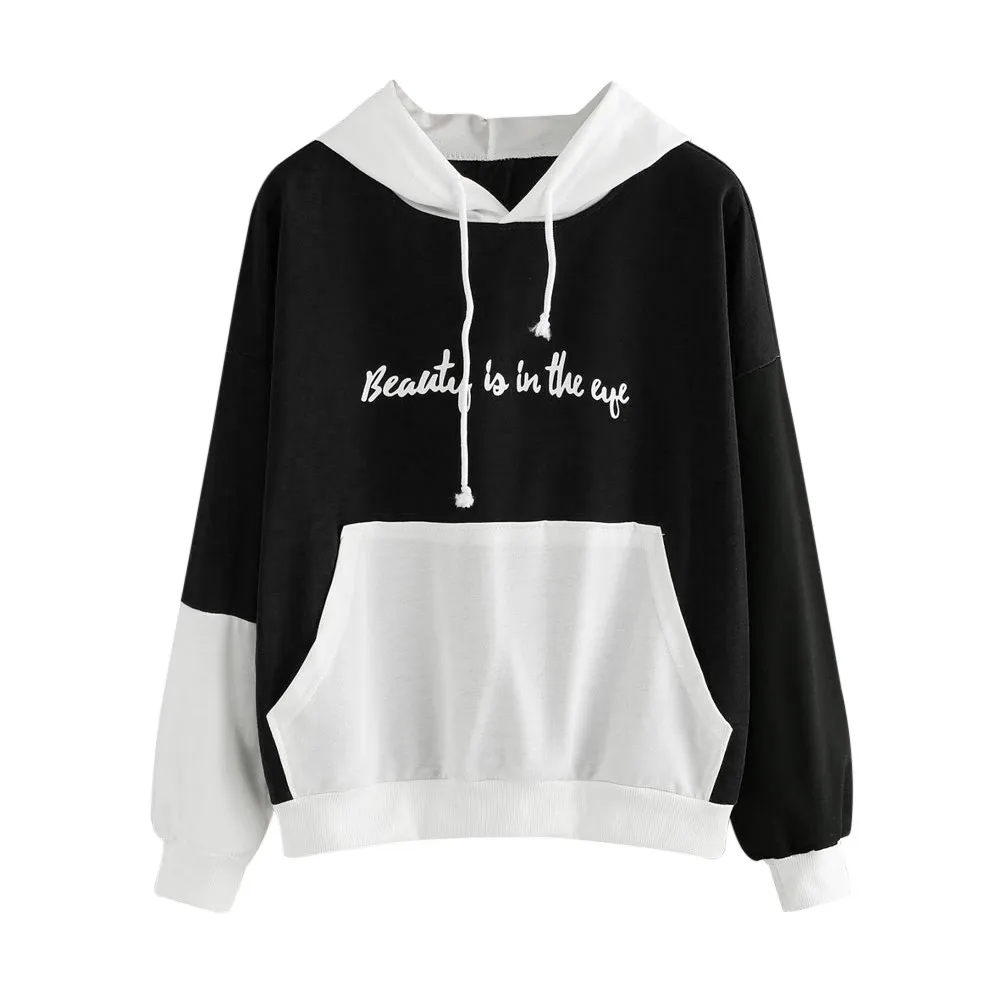 Jaycosin 2019 New Hoodies For Girls Letters Pocket Hooded Top Women