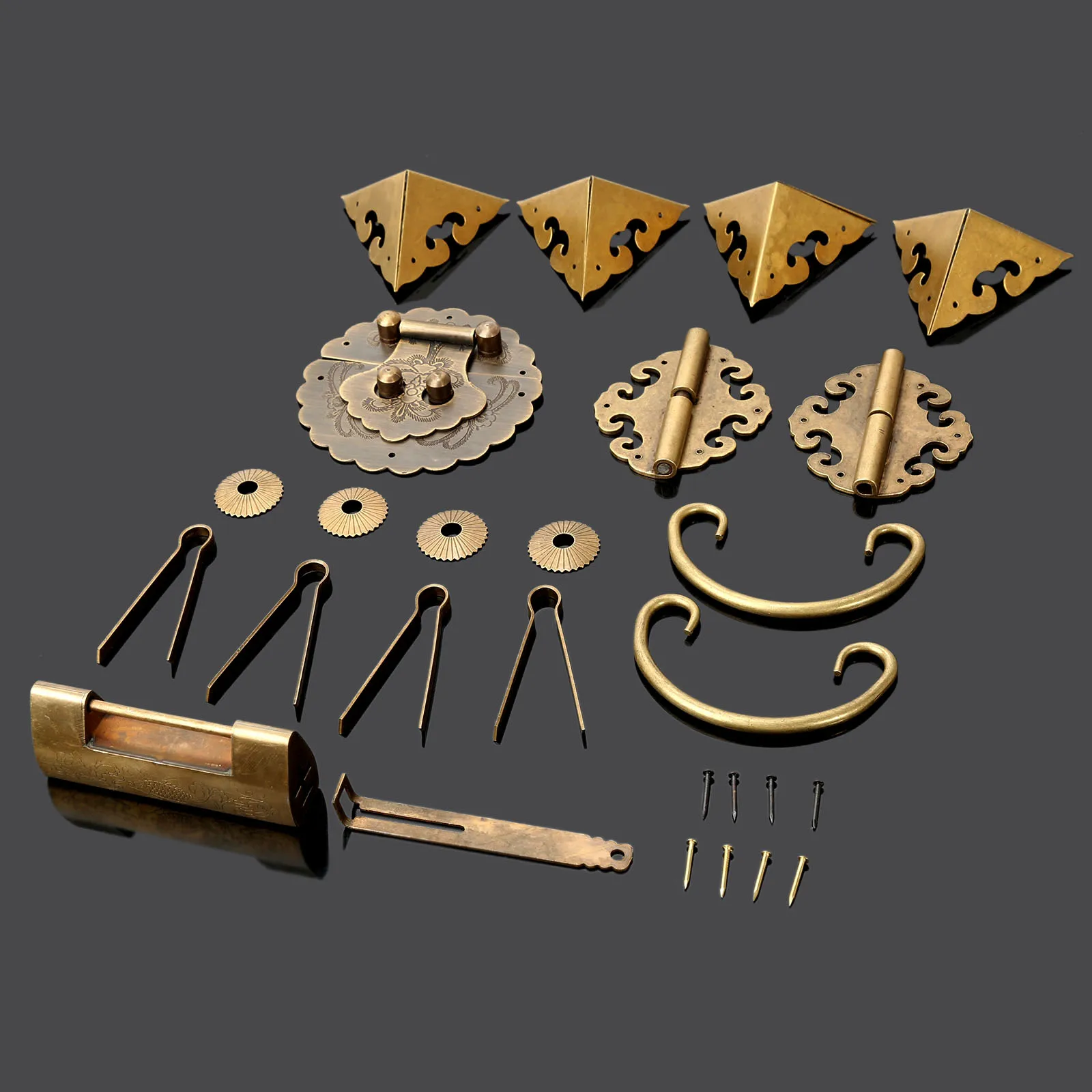 ChineseBrassFurnitureHardwareSetChestHingeTrunkLatchBoxHandle
