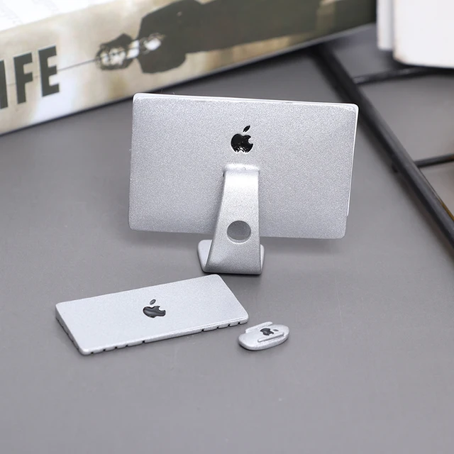 1Set 1/12 Scale Mini Computer + Mouse + Keyboard Book Stationery Model for Miniature Dollhouse Study Room Furniture Accessories 4