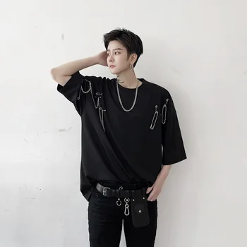 

Male Women Karajuku Streetwear Hip Hop Punk Gothic Loose Tee Shirt Men Pin Short Sleeve Casual T-shirt