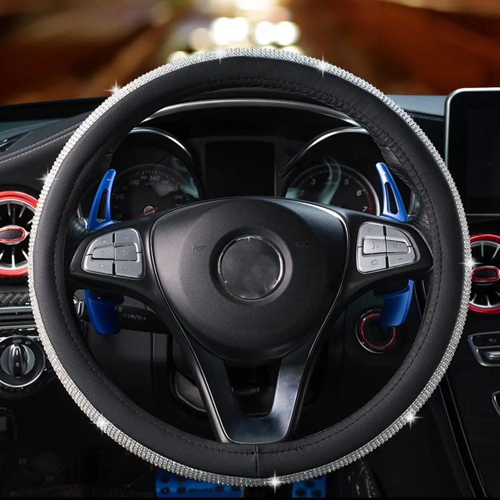 Автомобильный интерьер горный хрусталь Алмазный автомобильный комплект рулевого колеса с сверлом автомобильная ручка Набор милый чехол на руль унисекс