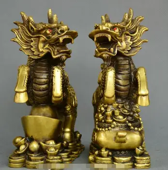 

Collect Chinese fengshui old bronze god beast unicorn kylin lucky Statue pair