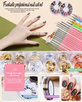 

DIY 3 Styles Nail Art Dotting Set 20 Brushes 2 Box Drills 10 Color Coil 4 Color Gold Foil 12 Boxs Rhinestones Nail Manicure Set