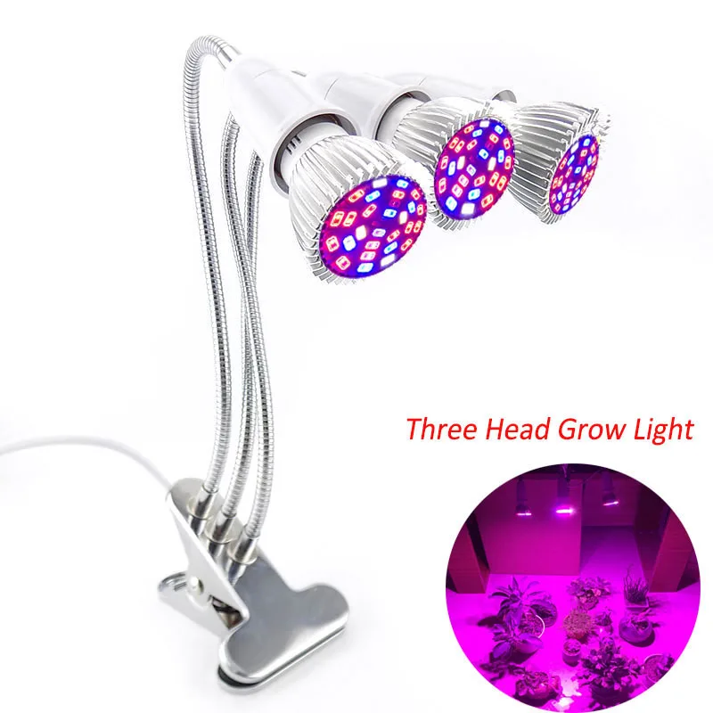 Growbox Grow Light Plant Lamp 3-Head Greenhouse Flower Hydro Room Full Spectrum Indoor UV IR Plants Growing Lights LED