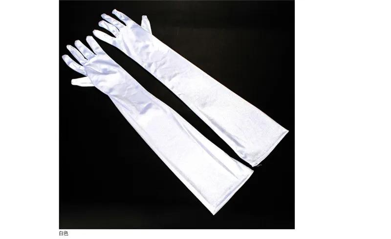 Fashion Stretch White Glove Long Gloves Black Red Elbow Length Women Dance Party Gloves Full Finger Guantes Boda - Color: White