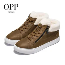 OPP Men Boots Anti-Skidding Leather Shoes Men OPP Popular Comfy Spring Autumn Men Shoes Short Plush Snow Boots Durable Outsole