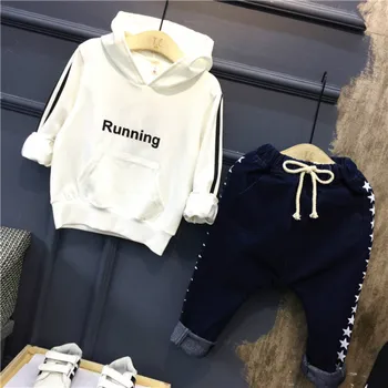 

2PCS WLG boys clothes kids white letter printed hoodie and black pant clothing set baby casual clothes
