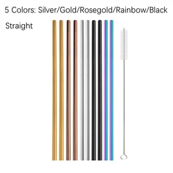 Vibrant Reusable Stainless Steel Straws with Cleaning Brush - Eco-Friendly Drinkware Set (11Pcs Mix Straight C)
