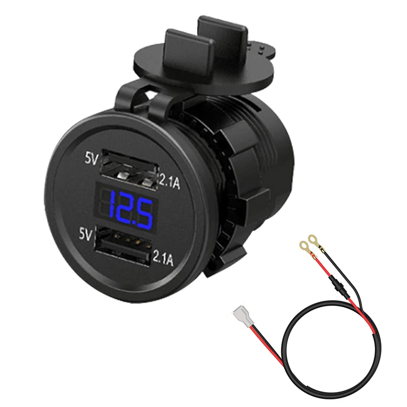 DC 12-24V 4.2A двойной USB мотоцикл прикуриватель автомобильный прикуриватель зарядное устройство розетка зарядное устройство+ светодиодный цифровой вольтметр монитор - Название цвета: blue  light