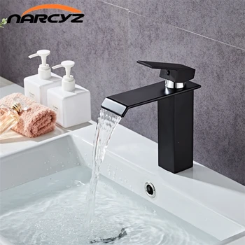 

Basin Faucet waterfall Taps Basin Faucet Mixer Black Single Handle Hole Deck Wash Hot and Cold Mixer Tap Crane B619