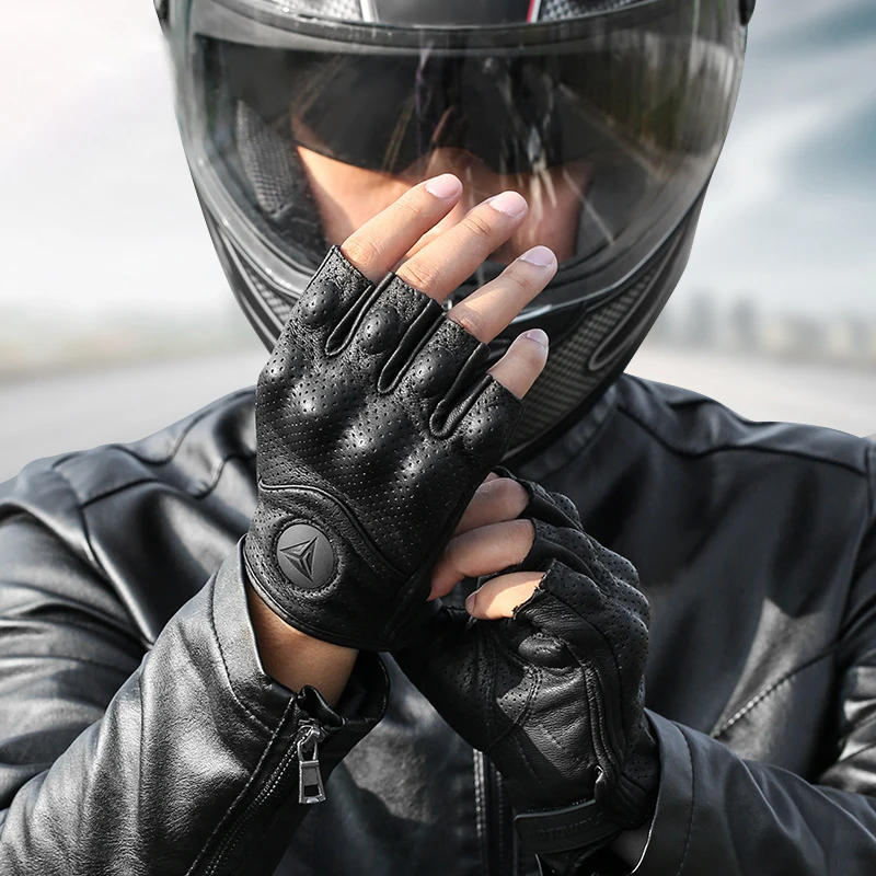 Half Finger Motorcycle Gloves Leather Guantes Moto Verano Estivi Luvas Ciclismo Gant Cycling Fingerless Gloves Tactical Retro