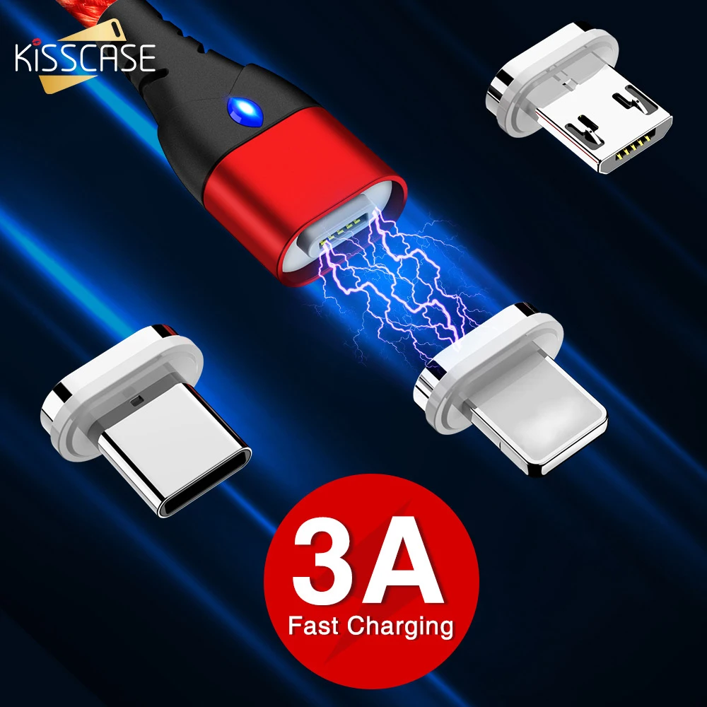 Магнитный кабель Micro USB Type C KISSCASE для быстрой зарядки iPhone Samsung синхронизации данных