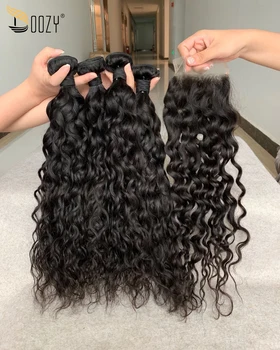

Doozy Hair Brazilian Hair Water Wave 4 Bundles With Closure Virgin Human Hair