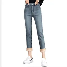 Теплые плотные Вельветовые женские джинсы осень-зима, женские джинсовые штаны с высокой талией, женские повседневные Прямые брюки, зимняя одежда для женщин H292