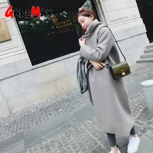 Женские пальто зима корейское Шерстяное Пальто Теплое повседневное легкое длинное пальто плотное пальто плюс размер серое пальто длинное пончо Женское пальто