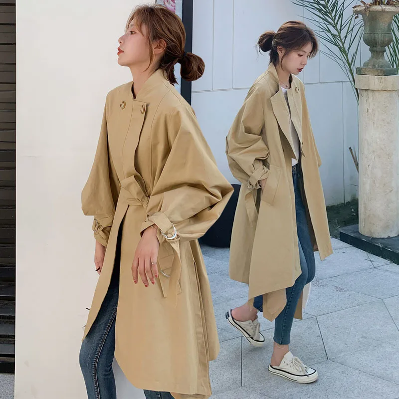 

Photo Shoot Trench Coat Women's Mid-length 2020 Autumn Short-height Irregular Cool Elegant Loose-Fit Slimming Popular Coat Fashi