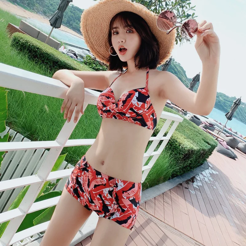 

Korean-style Split Type Bikini Three-piece Set Conservative Graceful Push up Slimming Belly Covering Plus-sized Large Size Hot S