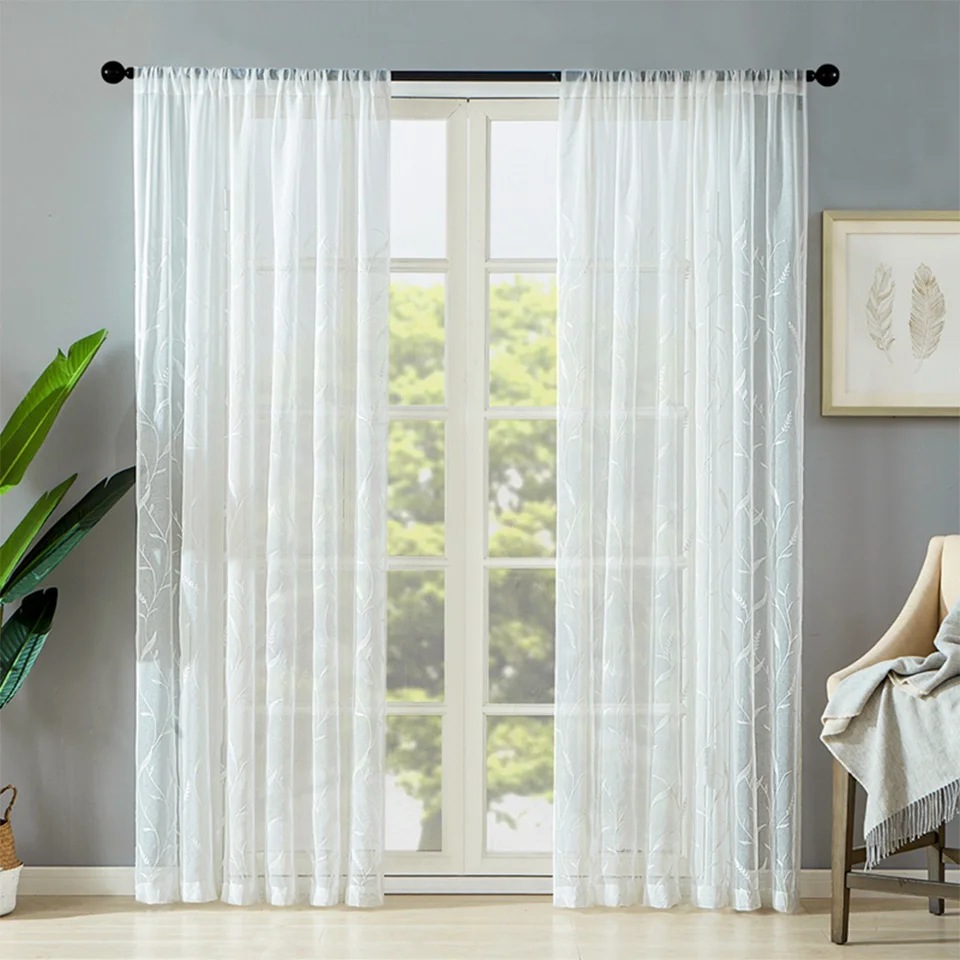 Embroidered Tulle Curtains Window Screen For Living room The Bedroom Floral White Voile Sheer Curtain for Kitchen Drapes Blinds