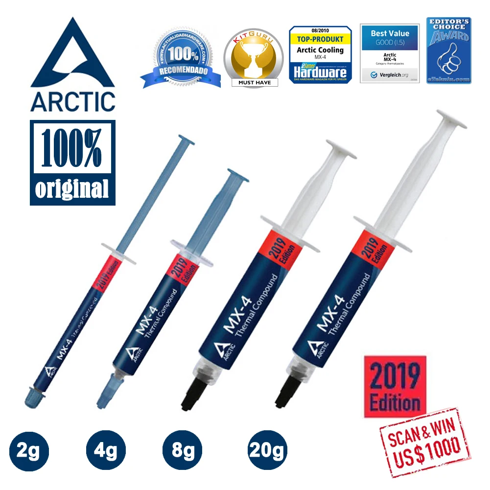 Официальный ARCTIC MX-4, 4 г, 2 г, 8 г, 20 г, MX 4, кулер для процессора, охлаждающий вентилятор, термопаста, смазочный радиатор GD900-1