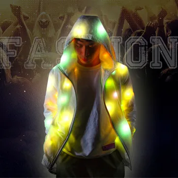 

JAYCOSIN jacket and coat for Mens Womens Colorful Glowing Jacket Led Colorful Luminous Clothing hoodies Reflective Jacket