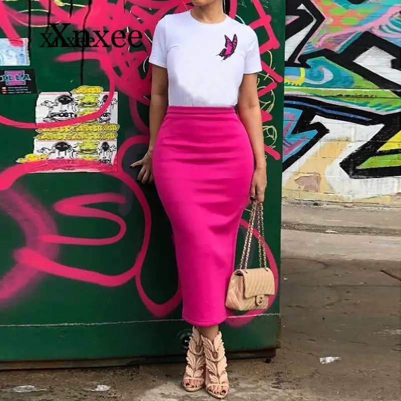 Women's Fuchsia Pink Pencil Skirt Fall Casual Solid Color Calf Skirt  Elegant Ladies Back Split Skirt M-xxl Purple Black Sexy Off - Skirts -  AliExpress