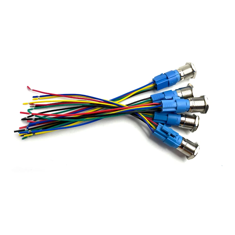 16mm 금속 푸시 버튼 스위치 링 램프 전원 기호 버튼 방수 LED 라이트 자동 잠금 자동 재설정 5PCS 커넥터 12v