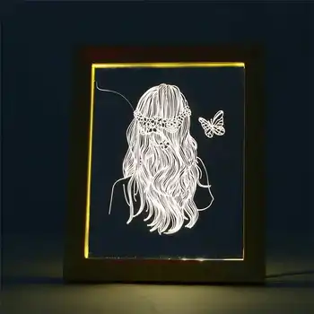 

3D Photo Frame Illuminative LED Night Light Wooden Girl Christmas USB Lamp Table Desk Lantern Decor for Holiday Gift