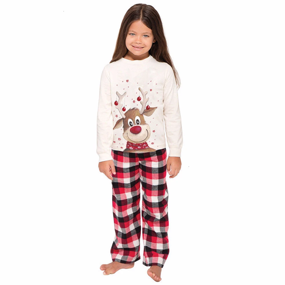 Family Matching Outfits Clothing Christmas Pajamas Set Xmas Mother and Daughter Kids Cartoon Elk Print Nightwear Sleepwear Suit