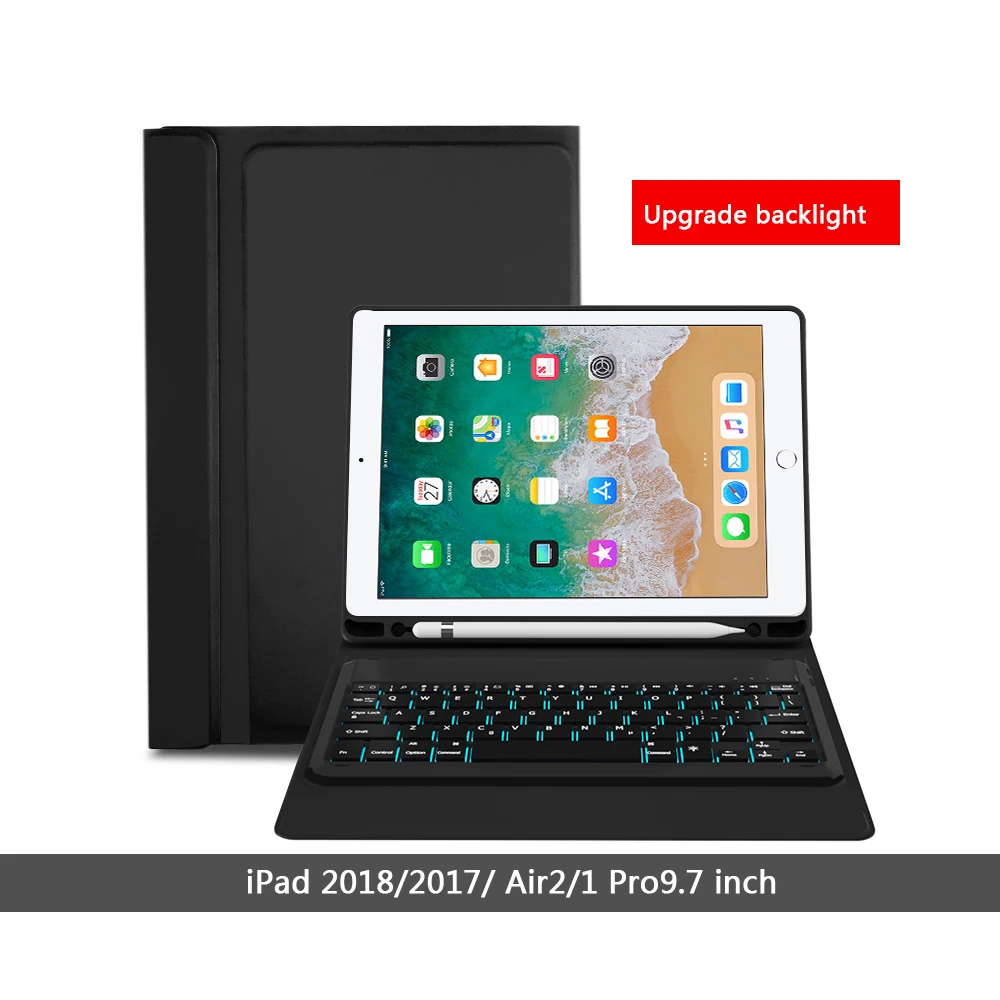 Для Air 1/Air 2/Pro 9,7/ iPad/ iPad Американский 7 цветов с подсветкой планшет Bluetooth клавиатура чехол с кожаным чехлом