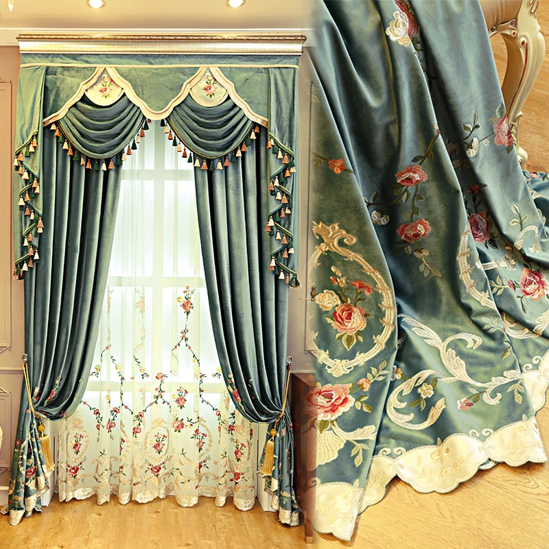 

Flannelette embroidery boutique European American embroidery gauze curtain living room bedroom Chinese curtain customization