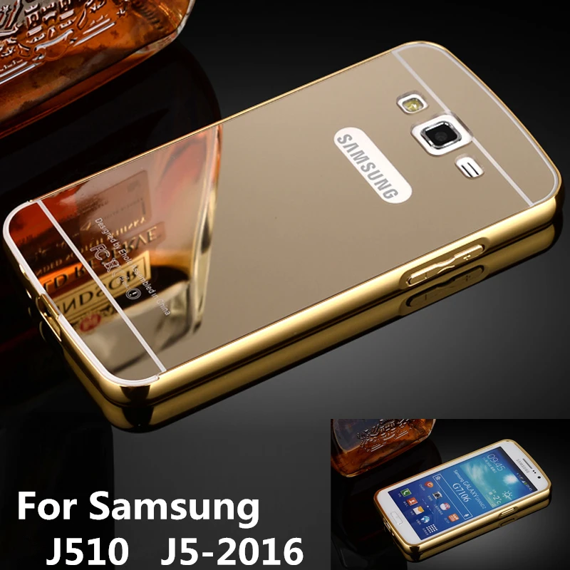 Чехол J510 для Samsung Galaxy J5 Duos (2016) бампер алюминиевая рамка + зеркальная акриловая
