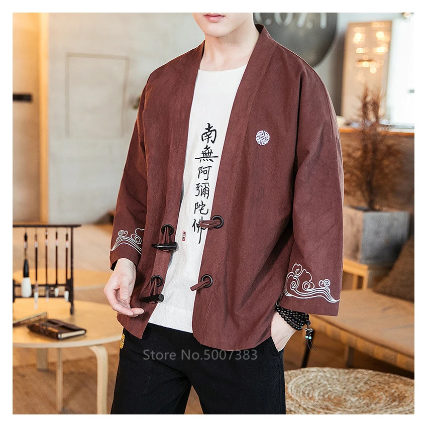 Haori Emboridery мужской костюм самурая японский стиль Harajuku модное пальто льняное кимоно кардиган осень весна женская куртка