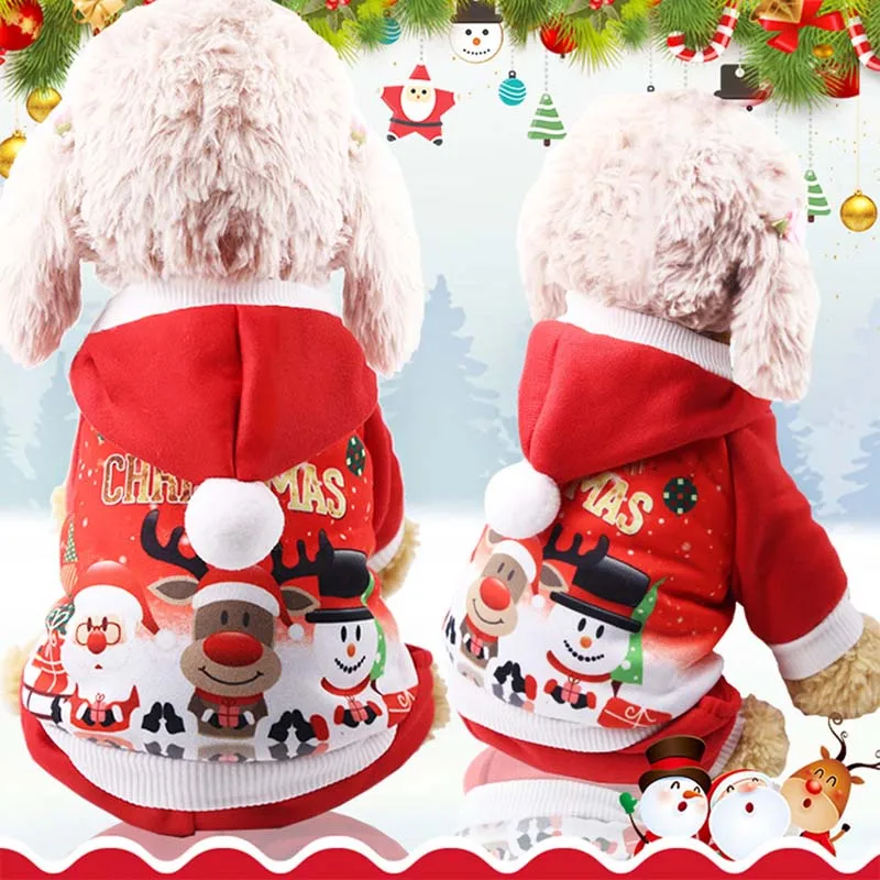 Рождественская куртка для собаки, красный свитер с рисунком Санта-Клауса и снеговика, милая шерстяная одежда для домашних животных, теплая удобная одежда на осень и зиму