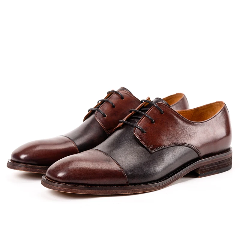 New Genuine leather handmade Men's Shoes Lace-up splicing Derby Shoes Men's business dress Shoes Bullock oxford male