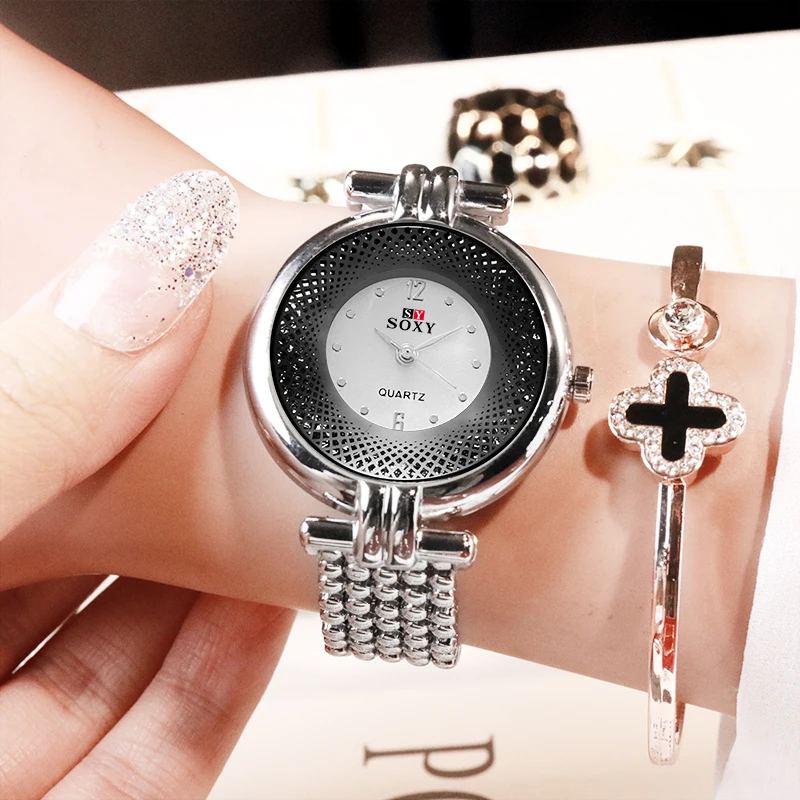 Роскошные женские часы Креативный дизайн сетки часы из нержавеющей стали Кварцевые часы Relogio Feminino montre femme rej