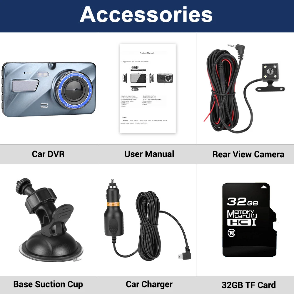 Carrmovil Автомобильный видеорегистратор Full HD 1080P Dash Cam двойной объектив с камерой заднего вида ночного видения 170 широкоугольный видеорегистратор