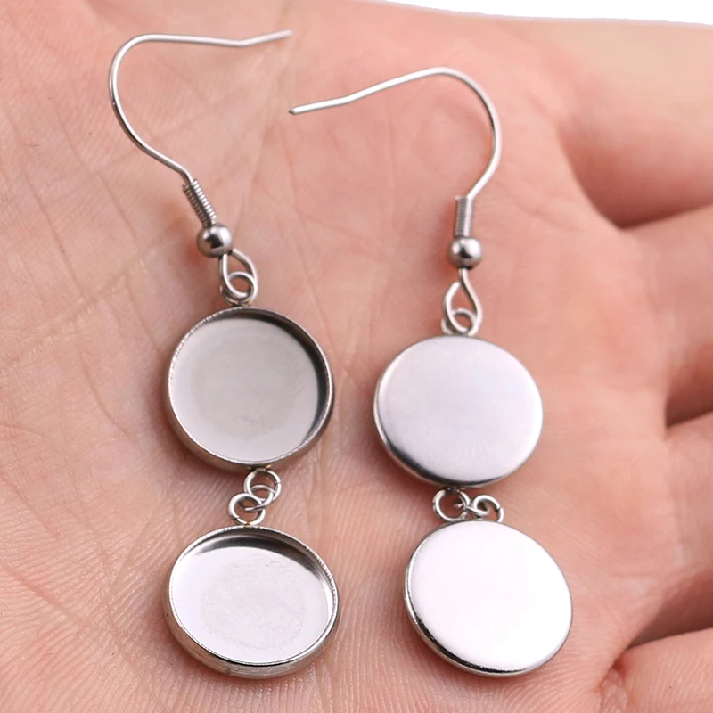 20 шт нержавеющей стали DIY серьги Kits12mm кабошон серьга установка стальной пустой ободок лотки для изготовления ювелирных украшений много
