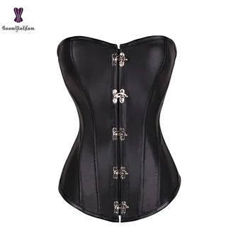 

Steampunk Corset Front Metal Clasp Overbust Top Faux Leather Waist Bustier Steel Boned Corselet S-6XL
