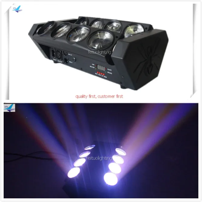 E-(6/LOT) Mini 8 eyes spider beam moving head 8X10w rgbw or white color spider light with imported highlight led beads for karaoke disco dj night club stage lights