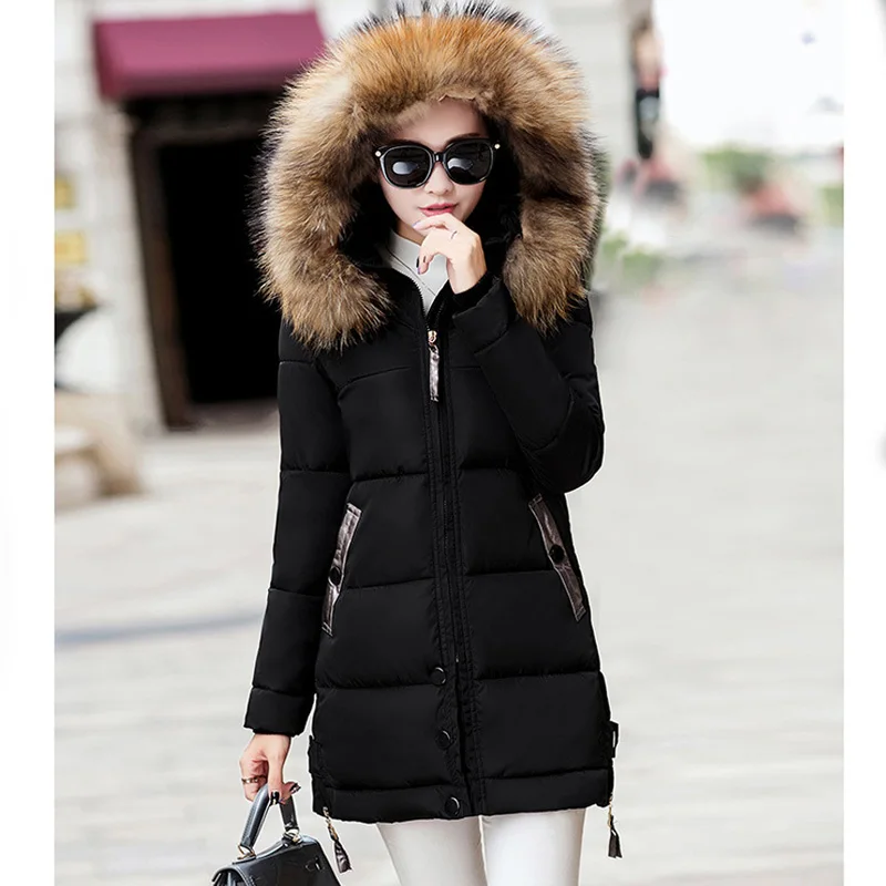 Black Winter Jacket Women Winter Coats 2019Cotton Slim New Plus Size Parka Long Hooded Outerwear Coat Female Parka Women's Down Jacket - Цвет: Black