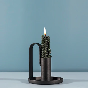 

Iron European Style Candlestick Stand Candle Holder Vintage Retro Style Classic Look Taper Holder Matte Black for Wedding Decor