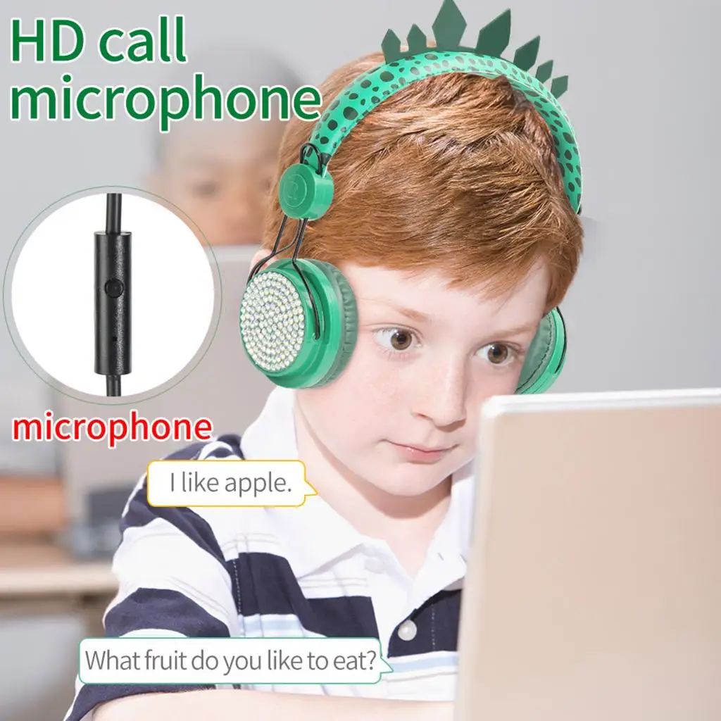 Cute Dinosaur Glitter Kids Wired Headphone Adjustable Headband for Boys