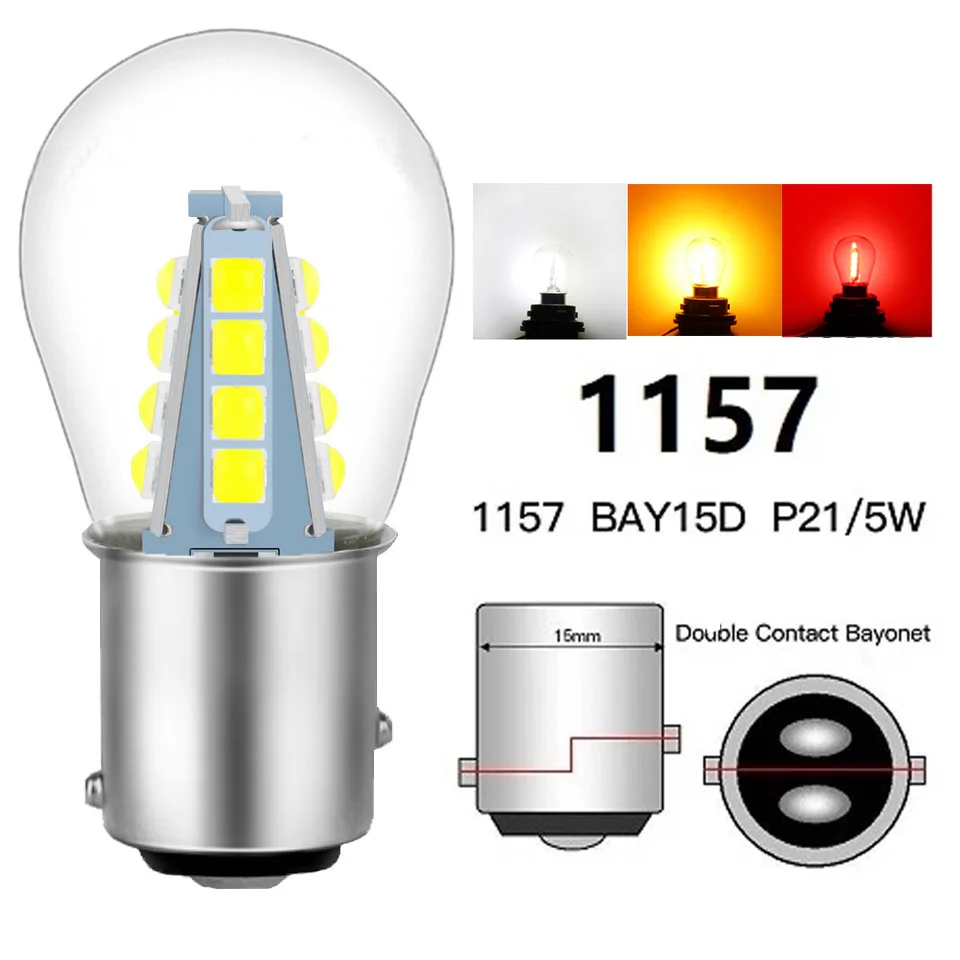 

8/16 3D 3030 Chips1157 Led P21/5W BaY15d Car Brake Light S25 Auto Vehicle Reverse Turning Signal Bulb Lamp White 6000K 12v 24v