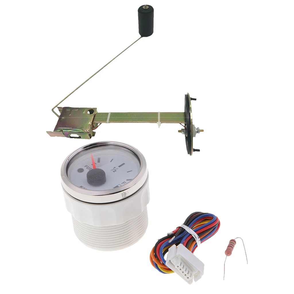 2'' Mechanical Car Fuel Level Gauge White Face Boat Meter E-1/2-F Fuel level - Universal Fit